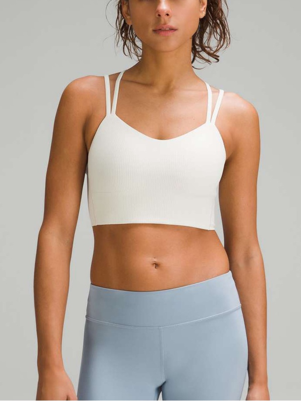Lululemon Like a Cloud Ribbed Longline Bra Bone SZ 8